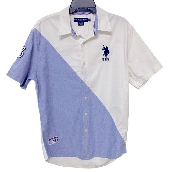 U.S. Polo Assn. Men’s Short Sleeve Colorblock Oxford Shirt - Picture 1 of 6